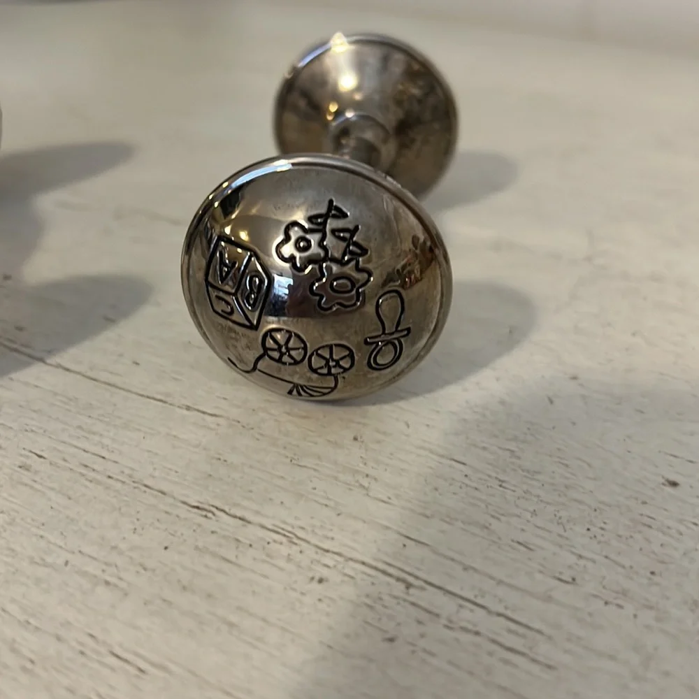 2 Vintage Silver & Silver plated baby rattles